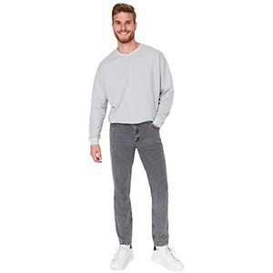 Trendyol Heren jonge hoge taille relaxte jeans, grijs, 33, Grijs, 33W