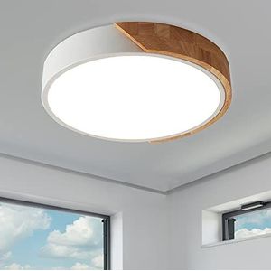 NICEME Led-plafondlamp, hout, 24 W, wit licht, 6500 K, led-plafondlamp, voor woonkamer, slaapkamer, badkamer, balkon, hal, kelder, diameter 30 cm