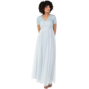 Maya Deluxe Dames V-hals verfraaid V-hals maxi-jurk korte mouw Empire taille Prom afstuderen bruidsmeisje bruiloft gast, ijsblauw, 22, IJsblauw, 48