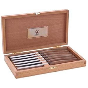 'LAGUIOLE - Laguiole 40268472 Box of 6 Steak Knives (23 cm) with Stainless Steel Blade and Brown Pakka Wood Handle - Brown