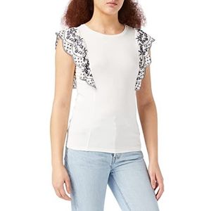 Naf Naf Arizona SM Dames T-Shirt, Ecru/Bleu Marin, L