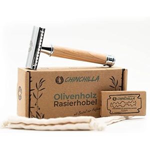 Chinchilla® veiligheidsscheermes | Zero Waste Scheermes van hout en metaal | voor dames en heren | inkl. 10 scheermesjes & met opbergtas | plastikvrij, milieuvriendelijk en duurzaam scheren