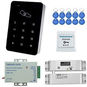 YAVIS 125KHz RFID toegangscontrole toetsenbord volledige toegangscontrole systeem kit met DC12V elektrisch slot elektronisch slot, 3A voeding, knop uitgang, sleutelkaarten ID 10 stuks