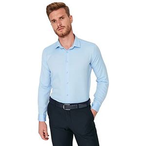 Trendyol Mannen Man Plus Size Slim Standaard Kraag Geweven Shirt, Blauw, S, Blauw, S