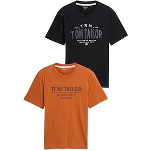 TOM TAILOR - Shirt - Cognac - 2 Pack - Kwartmouw - Ronde Hals