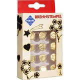 Brandstempel voor brandschilderen, 12-delig, van messing, verschillende motieven, om te branden op hout, leer, kurk en andere materialen