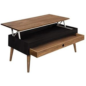 HOGAR24 ES - Alice salontafel van massief hout met lade, zwart en gewaxt, afmetingen: 100 x 50 x 47 cm