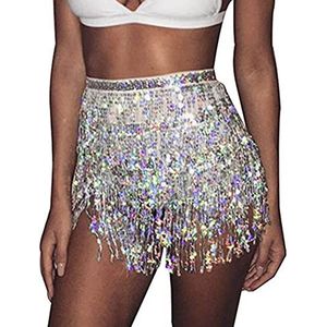 Zookey Pailletten kwastjes rok, buikdans rok. Rave Fringe hip sjaal kostuum dans mini wrap rokken voor vrouwen en meisjes, A-zilver, M