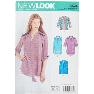 New look Naaipatroon 6374: Misses' Shirts met Mouw en Lengte Opties, Maat A, Wit, (10-12-14-16-18-20-22)