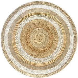 HAMID - Jute tapijt, rond, cairp, tapijt, 100% wit en natuur, jute vezel, handgeweven, zacht tapijt en hoge sterkte voor woonkamer, eetkamer, slaapkamer, haltapijt - (120x120cm)