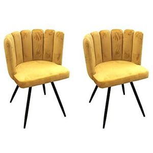 HOME DECO FACTORY Ariel Fluweel, 2 stuks, geel, stoelstoel, tafelstoel, woonkamer, eetkamer, slaapkamer, meubels, textiel, polyester, mosterd, 59,5 x 47,5 x 79 cm