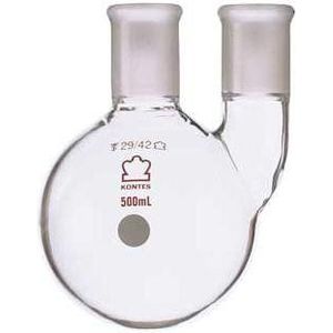 Kimble Chase KIMAX 605000-0624 Borosilicaat Glas Rond Bottom Distilling Flask met Twee Verticale Neken, 250 ml Capaciteit