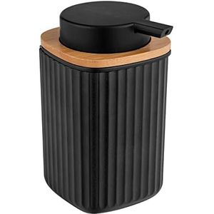 Wenko 25298100 Rotello Zeepdispenser, navulbare dispenser voor 250 ml vloeibare zeep, van hoogwaardig kunststof met bamboedetail, ook geschikt voor afwasmiddel, 8,9 x 12,7 x 7,5 cm, zwart/naturel