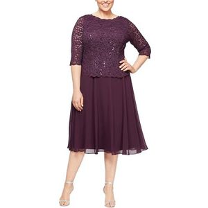 Alex Evenings womens Plus Size Tea-length Lace Mock Special Occasion Dress, Deep Plum, 16 Plus
