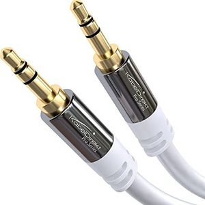 KabelDirekt – 3,5mm aux kabel, ontworpen in Duitsland met breukvaste metalen plug – 0,5 m (stereo audio kabel/jack kabel voor iPhone/Samsung/iPad, auto, autoradio, MP3 speler, wit)