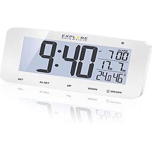 Explore Scientific RDC1004 tafelklok met LED-achtergrondverlichting, wit, alarm & snooze, wit, met batterijen