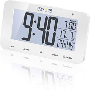 Explore Scientific RDC1004 tafelklok met LED-achtergrondverlichting, wit, alarm & snooze, wit, met batterijen