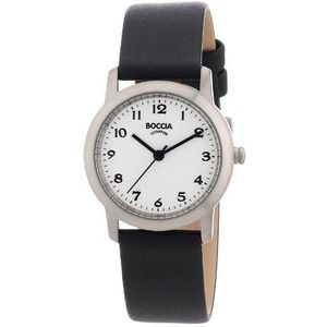 Boccia Dames analoog kwartshorloge met leren armband 3291-01, Wit (wit/zwart), horloge