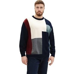 TOM TAILOR Heren Plussize Pullover, 34178 - Knitted Multi Color Block, XXL grote maten
