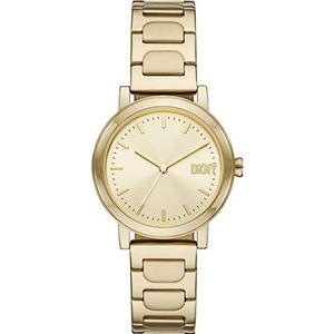 DKNY Soho Horloge voor dames, Quartz uurwerk met horlogeband van roestvrij staal, leer of silicone, Goudkleur en orche, 34MM
