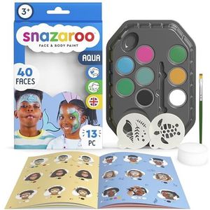 Snazaroo 1172191 Make-upset ""Water"", huidvriendelijke gezichtsmake-up op waterbasis, 7 make-upkleuren, 1 make-upkwast, 1 spons, 2 sjablonen