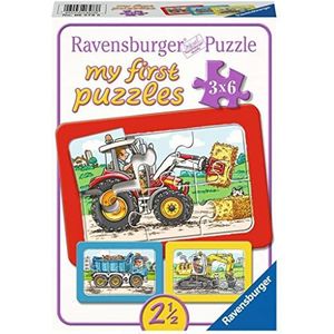 Ravensburger 65738 Graafmachine, Tractor En Kiepauto - My First Puzzels - 3X6 Stukjes - Kinderpuzzel