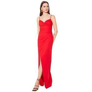 Trendyol Maxi Wrapover getailleerde avond- en galajurk voor dames, Rood, 68