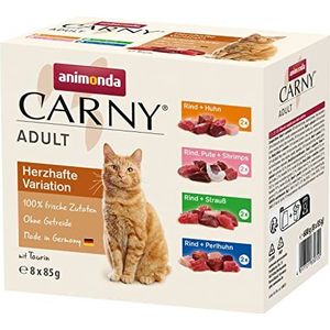 animonda Carny Kattenvoer voor volwassenen, vochtig zonder suiker en granen, natvoer voor katten, grote variëteit, 8 x 85 g