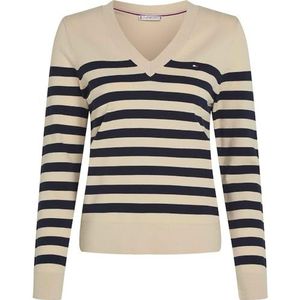 Tommy Hilfiger Dames CO Jersey Stitch V-NK Sweater WW0WW40098 Trui Trui, Wit, XXS, Wit (Her Stp Dark Night Navy/Country Iv), XXS