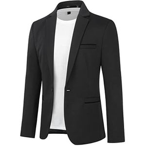 Allthemen Heren blazer met één knop, casual slim fit blazer, lichtgewicht kostuumjassen, #1625 Zwart, M