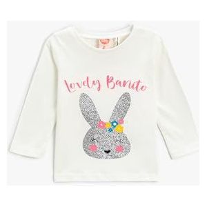 Koton Baby Meisje Bunny Bedrukt Katoen Gleamy Lange Mouwen Crew Neck T-shirt, ecru (010), 12-18 Maanden