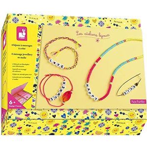 Janod - Box Of 4 Message Jewellery Pieces to Create - Les Ateliers Bijoux - Children’s Creative Leisure Kit - Encourages Fine Motor Skills and Creativity - Suitable for Ages 6 and Up, J07932