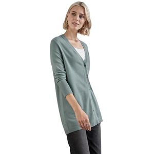 Street One - Basic Vest - Steelwood Blue Melange - V-Hals - Knoopsluiting, Lange Mouwen, Viscosemix