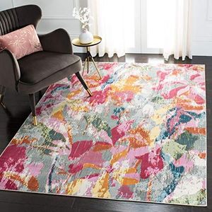 SAFAVIEH Traditioneel tapijt voor woonkamer, eetkamer, slaapkamer - Lillian Collection, korte pool, grijs en roze, 122 x 183 cm