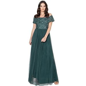 Maya Deluxe Maya Bardot Versierde maxi-jurk voor dames, bruidsmeisje, smaragdgroen, 22