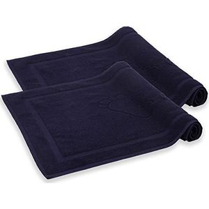 Komfortec Badmat Set - 2 stuks - 50x80 cm - 100% Katoen - Zachte en Absorberende Douchemat/Handdoek - Marineblauw