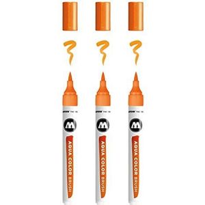 Molotow Aqua Color Brush (Brush Pen Marker op waterbasis, penseelpunt voor aquarellen en handlettering) 3 stuks kleur 003 oranje