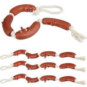 Relaxdays hondenspeelgoed, touw met worstjes, set van 4, speeltje, puppy's, kleine honden, 65 cm, zonder geluid, bruin