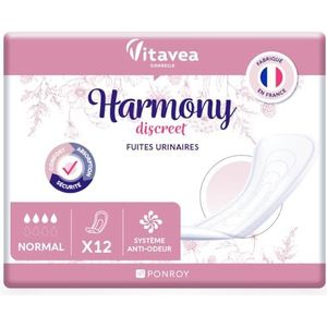 Harmony Discreet incontinentie maandverband voor dames – urinebescherming voor dames – handdoek na de geboorte – absorberend en geurremmend – gemaakt in Frankrijk – 12 handdoeken 4 druppels – Harmony