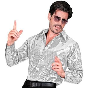 Widmann - Party Fashion pailletten overhemd voor heren, disco fever, slagermove, herenoverhemd