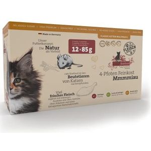 catz finefood Kitten Multipack Natvoer voor jonge katten, graanvrij en suikervrij met een hoog vleesgehalte, 12 zakken van 85 g