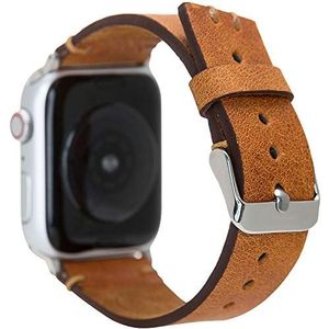 VENTA® Lederen armband voor Apple Watch 1/2/3/4/5 wisselarmband, compatibel met Apple Watch, vervangende armband, echt leer (42-44 mm / antiek koffie/VA7-RO2) + adapterset, zilver