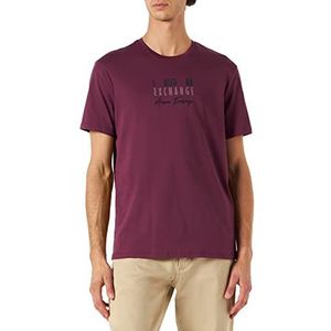 Armani Exchange Heren ronde hals, logo op voorkant T-shirt, grape wijn, medium
