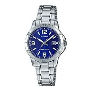 Casio LTP-V004D-2B Damesjurk roestvrij staal blauwe wijzerplaat datumhorloge, Quartz Beweging