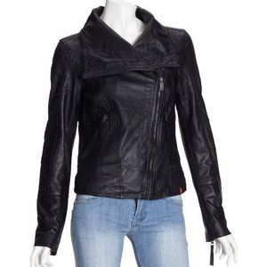 edc by ESPRIT New Collar Leather Jacket H40432 Damesjas, zwart (001), XS