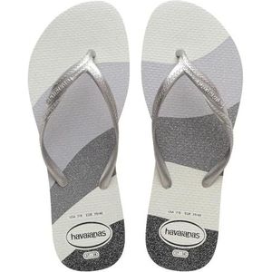 Havaianas - Kids Flores, teenslippers, comfortabel, duurzaam en grappig, zool met bloemenpatroon, metalen riemen en antislipzool, meisjes, Wit Zilver, 35/36 EU