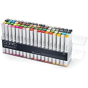 COPIC Sketch Marker Set ""C"" met 72 kleuren in acrylglas, professionele penseelstiften op alcoholbasis met een flexibele en een medium brede punt.