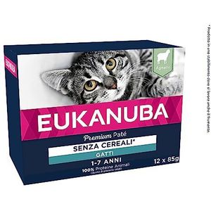 EUKANUBA Graanvrij* premium kattenvoer met lamvleesvlees - natvoer voor volwassen katten van 1 jaar, 12 x 85 g