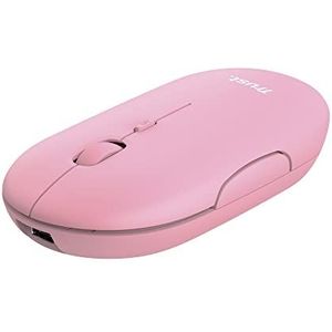 Trust Puck Oplaadbare Draadloze Muis, Bluetooth of 2.4 GHz USB Mini Dongle, Stil, Ultra Dun Ontwerp, DPI-knop, Ergonomisch, Wireless Mouse voor PC/Mac/Laptop/MacBook/iPad - Roze