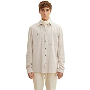 TOM TAILOR Denim Uomini Overshirt met borstzak 1032374, 30231 - Grey Beige Twill Structure, S